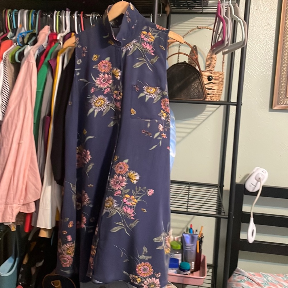 OLD NAVY Button Down Sleeveless Collar Dress w/Pockets Navy Blue Floral🐰